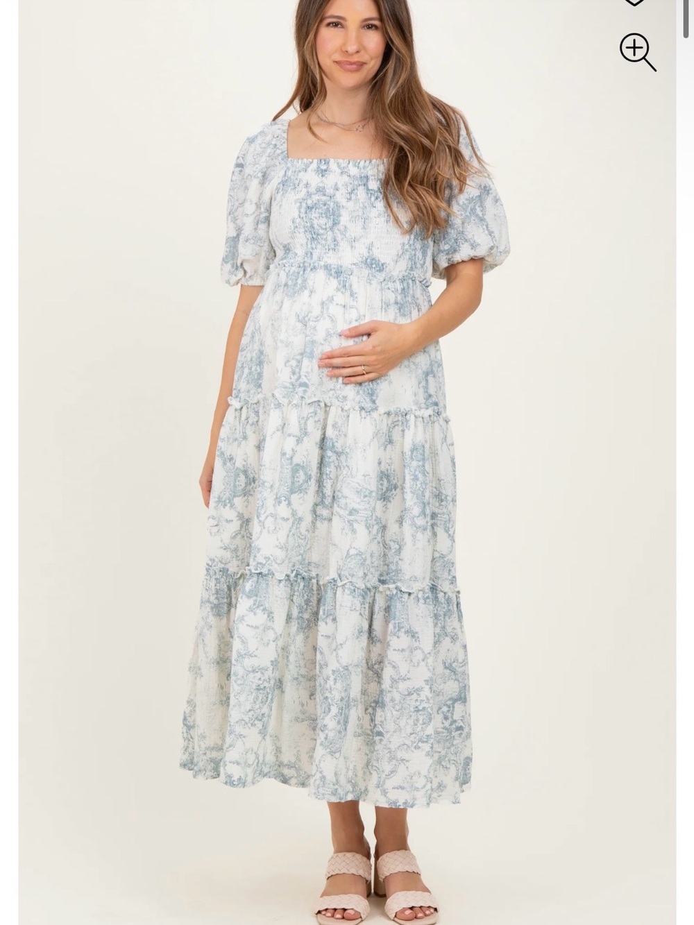 Pinkblush Light Blue Floral Tiered Maxi Dress with Puff Sleeves